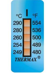 Фото THRMX5LS-I термоиндикаторная наклейка Thermax 5 (249, 254, 260, 280, 290 C) (уп/10)