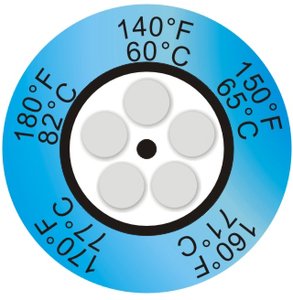 Фото THRMX5CLK-2 термоиндикаторная наклейка Thermax 5 Clock (60, 65, 71, 77, 82 C) (уп/10)