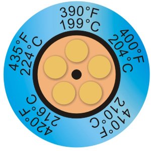 Фото THRMX5CLK-7 термоиндикаторная наклейка Thermax 5 Clock (199, 204, 210, 216, 224 C) (уп/10)