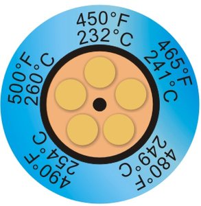 Фото THRMX5CLK-8 термоиндикаторная наклейка Thermax 5 Clock (232, 241, 249, 254, 260 С) (уп/10)