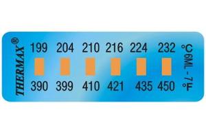 Фото THRMX6LS-7 термоиндикаторная наклейка Thermax Strip 6 (199, 204, 210, 216, 224, 232 С) (уп/10)