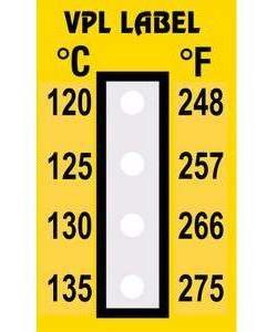 Фото VPL VPLD5 термоиндикаторная наклейка Thermolabel Four Step (120, 125, 130, 135 C) (уп/10шт)