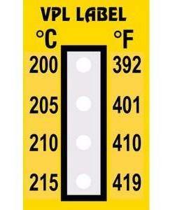 Фото VPL VPLD9 термоиндикаторная наклейка Thermolabel Four Step (200, 205, 210, 215 C) (уп/10шт)