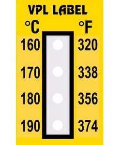 Фото VPL VPLD13 термоиндикаторная наклейка Thermolabel Four Step (160, 170, 180, 190 C) (уп/10шт)