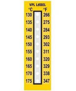 Фото VPL VPLJ3 термоиндикаторная наклейка Thermolabel Ten Step (130, 135, 140, 145, 150, 155, 160, 165, 170, 175 C) (уп/10шт)