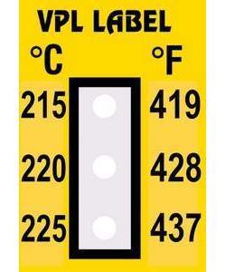 Фото VPL VPLC11 термоиндикаторная наклейка Thermolabel Three Step (215, 220, 225 C) (уп/10шт)